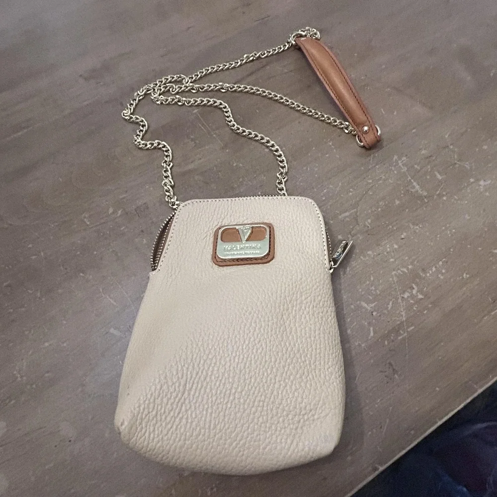 Valentina Crossbody Bag Womens Mini Beige Leather Chain Strap Purse Italy
